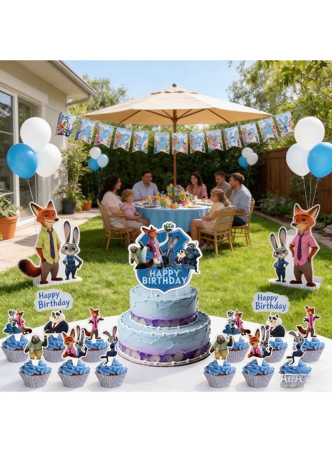 64 PCS Birthday Party Decorations Set - 15 Birthday Banner, 25 Cupcake Sockets, 18 Balloons, 6 Hanging Swirls - JungleThemed Game Celebration - Image 4